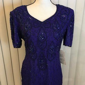Navy blue, 100% silk, sequined dress